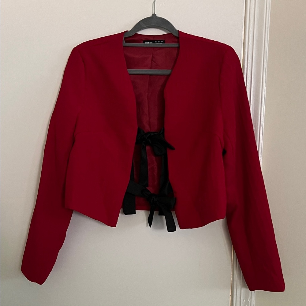 SHEIN Red Blazer with Black Ties